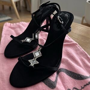 Nina Black Jeweled Strappy Heels